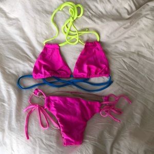 Neon Pink Scrunch Butt Bikini Small